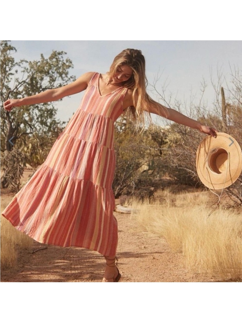 Marine Layer Pink Striped Corinne Maxi Dress size medium summer vacation resort